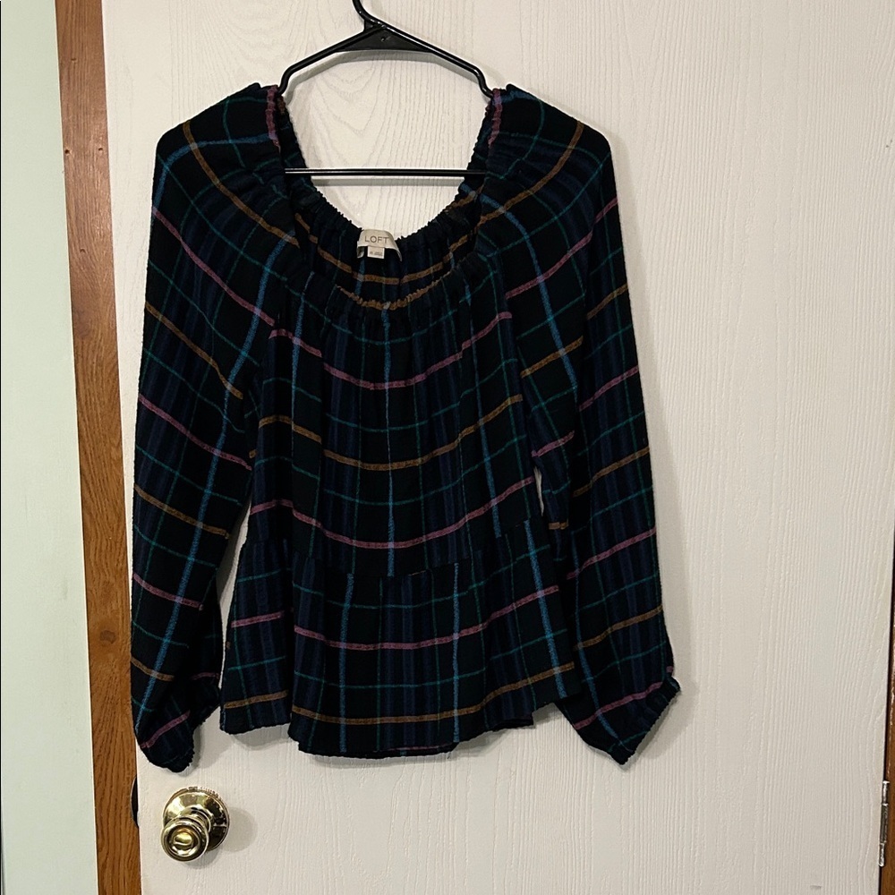 Loft Plaid Women's Crop Top - Black and Blue Size XS